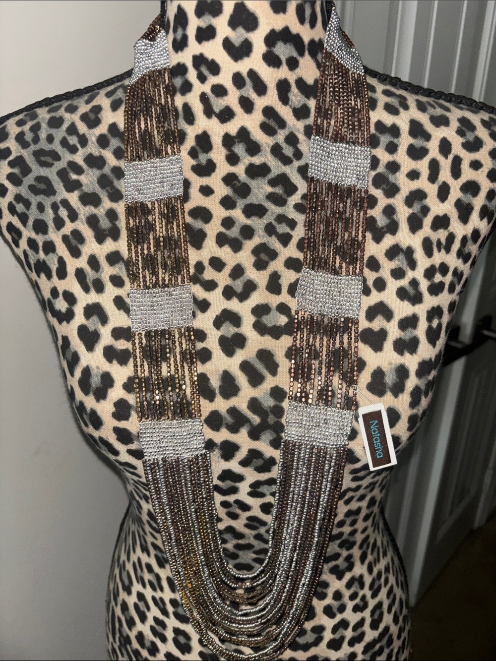 Natasha Couture Brown and Silver Layered Beaded Necklace